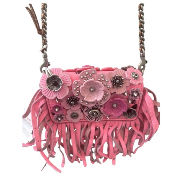 Coach 1941 Dinky 15 Wild Tea Rose Fringe Crossbody Bag NWT Ltd Ed Pink Leather - Picture 3 of 16